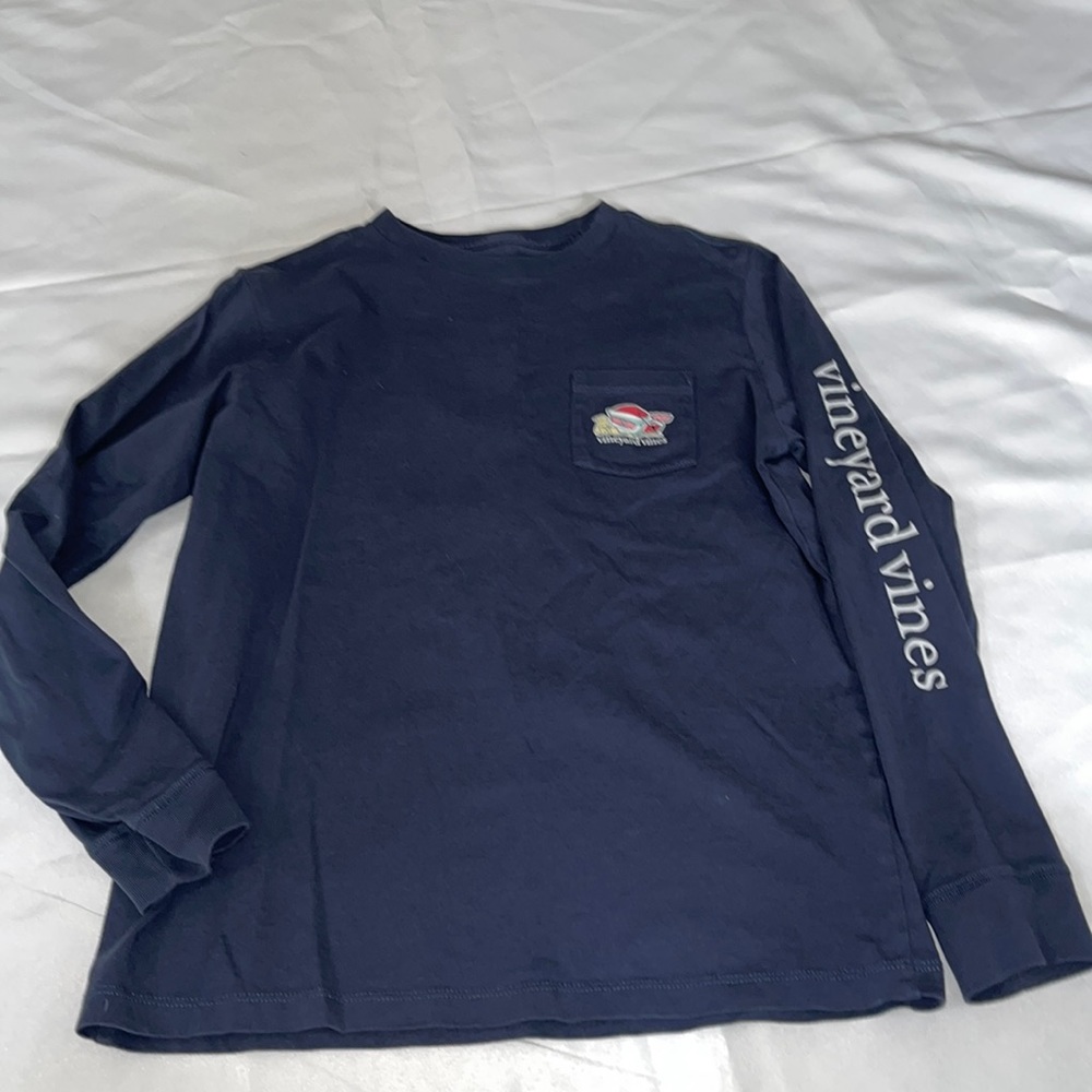 Vineyard Vines Navy Long Sleeve Pocket Tee with Sleeve Logo